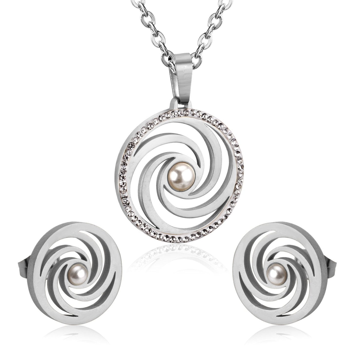 ASON Clay Cubic Zirconia Pendant Wedding Jewelry Set for Women 316L Stainless Steel Necklace Pendants Small Stud Earring asonjewelry