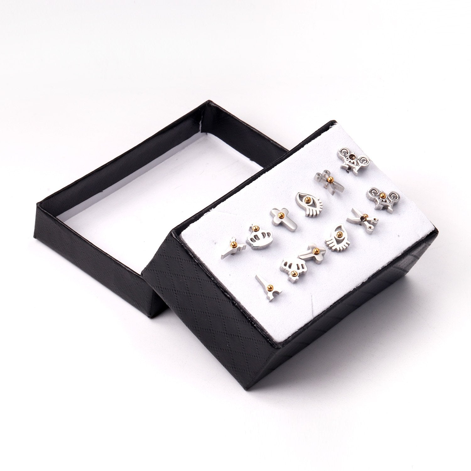 ASON 6pairs/Box Cute Stud Earring Sets Silver Color White Bead Mixed Shape Stainless Steel Piercing Earring Christmas Women asonjewelry