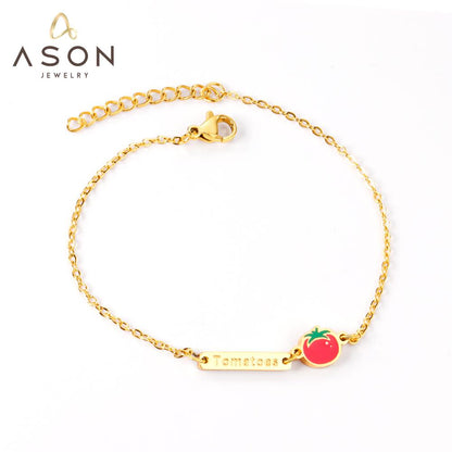 ASON Lovely Cartoon Tomato Charm Bracelet 316L Stainless Steel Adjustable Bangle for Women Gift Fashion Jewelry Accessories asonjewelry