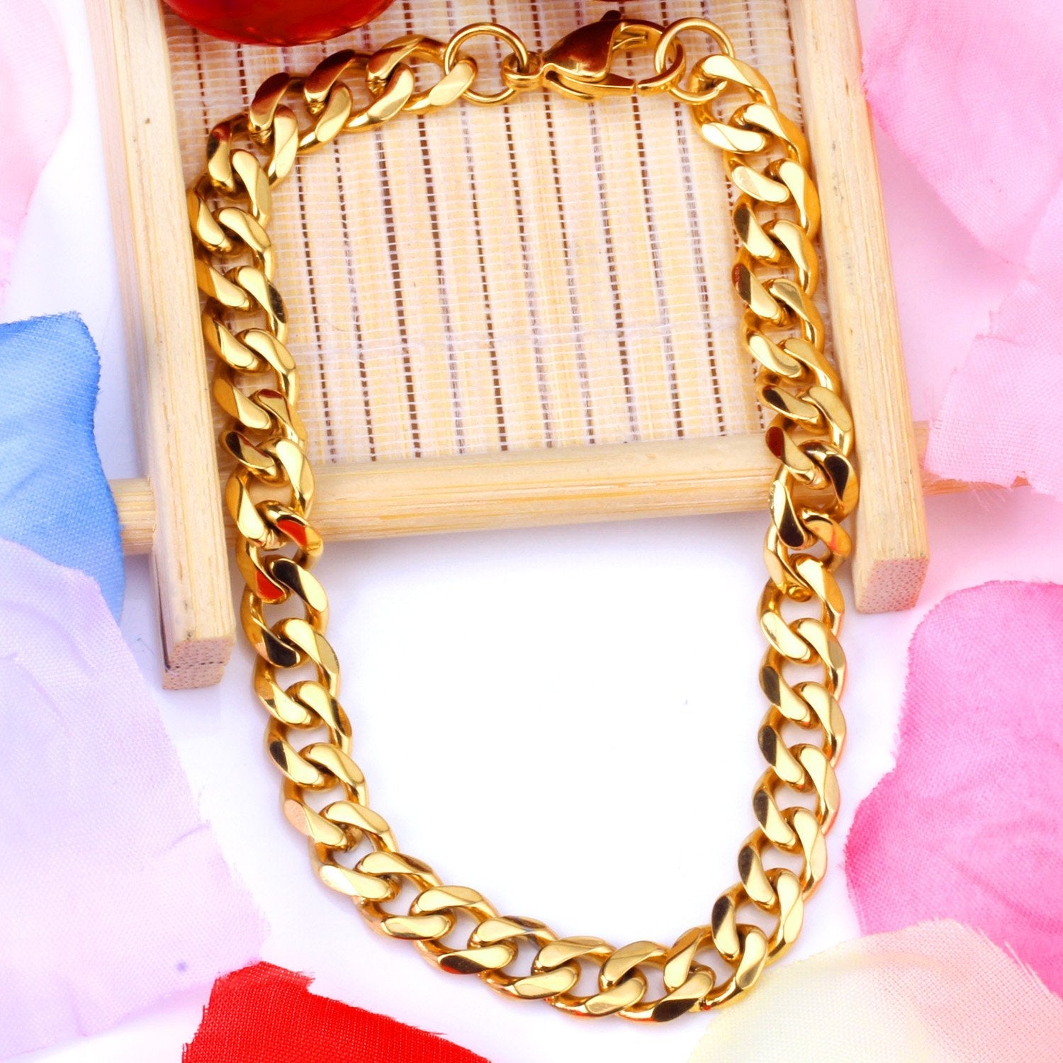 ASON Fashion Gold Color 7mm Stainless Steel Link Cuban Chain Bracelets Bangle for Men Women Party Gift Wholesale Jewelry asonjewelry