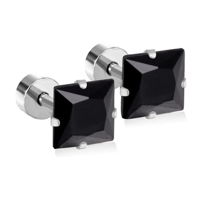 12 pair ASON 3-7mm Square Cubic Zirconia Screw Piercing Stud Earring Set Gold Color for Women Girl Men Ear Stainless Steel Jewelry asonjewelry