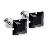 12 pair ASON 3-7mm Square Cubic Zirconia Screw Piercing Stud Earring Set Gold Color for Women Girl Men Ear Stainless Steel Jewelry