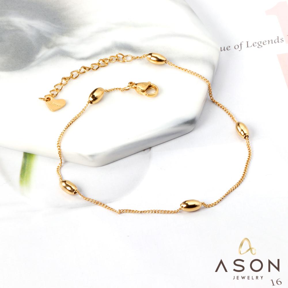 ASON Bead Anklet Foot Chains Gold Color Stainless Steel for Women Beach Jewelry Simple Leg Chain 23+5cm with Extender asonjewelry