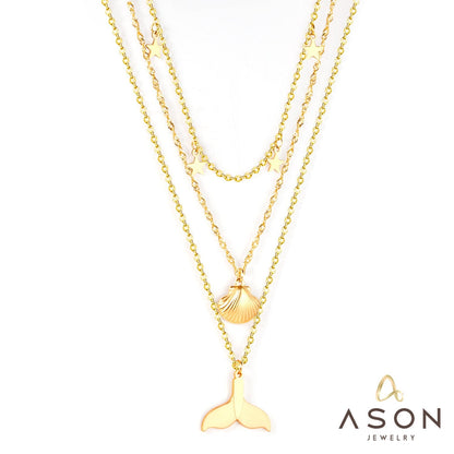 ASON 316L Stainless Steel Shell Fish Tail Pendant Multi Layer Necklace Star Choker for Women Party Gift Fashion Jewelry asonjewelry