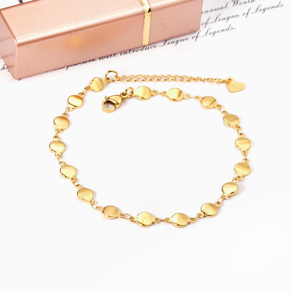 ASON Trendy Round Charm Anklet 316L Stainless Steel Foot Chain with Extender 24+5cm for Women Beach Jewelry Party Gift asonjewelry