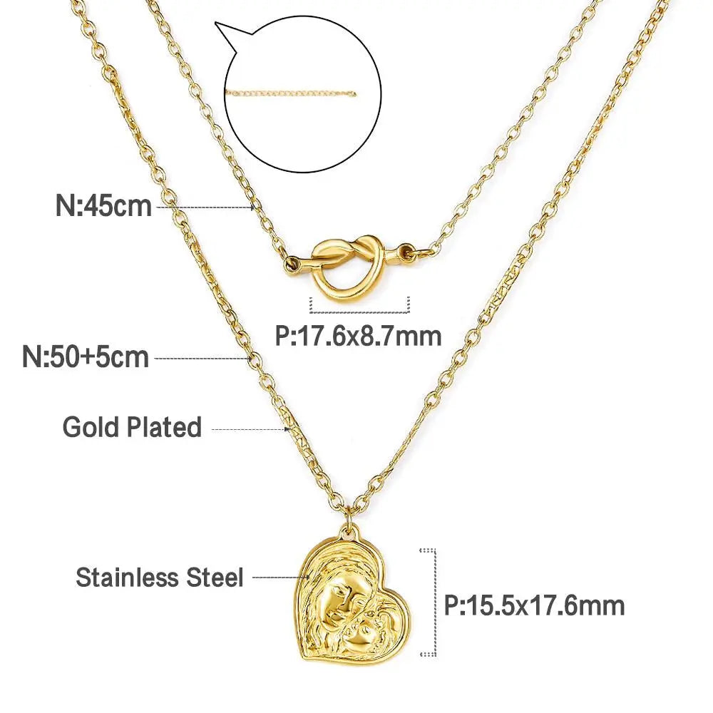 Stainless Steel Necklace For Women Romantic Style Gold Color Heart Pendant Necklace Wedding Layer Jewelry Party Gift asonjewelry