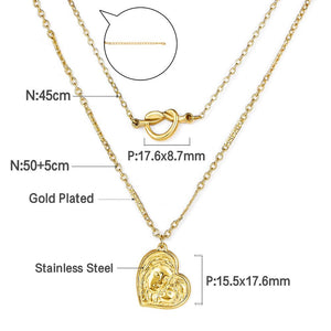 Stainless Steel Necklace For Women Romantic Style Gold Color Heart Pendant Necklace Wedding Layer Jewelry Party Gift