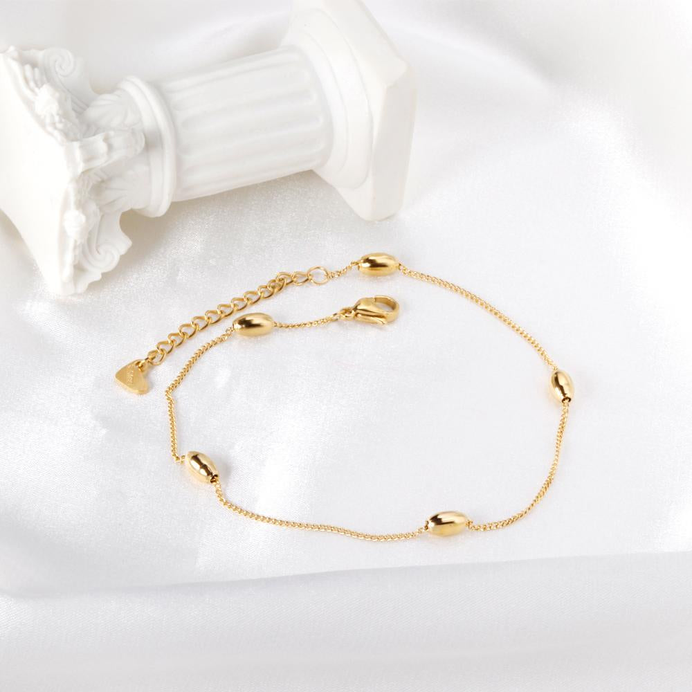 ASON Bead Anklet Foot Chains Gold Color Stainless Steel for Women Beach Jewelry Simple Leg Chain 23+5cm with Extender asonjewelry