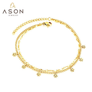 ASON – accessoires flocon de neige Vintage, chaîne à maillons multicouches, bracelets de cheville couleur or en acier inoxydable pour femmes et filles, bijoux à la mode
