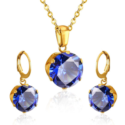 ASON Bridal Jewelry Sets Round Cubic Zirconia Pendants Stainless Steel Drop Earring Fashion Accessories Mujer Party Wedding asonjewelry