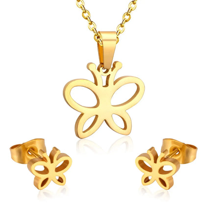 Brand New Stainless Steel Butterfly Necklace Earring Wedding Bridal DubaiJewelry Sets For Fashion Women Accessories asonjewelry