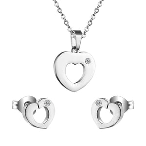 Fashion Heart Shape Hollow Stainless Steel Necklaces Earrings Sets For Women Party Jewellry Sets pendientes mujer