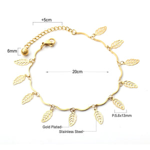 ASON Stylish 316L Stainless Steel Barefoot Chain Gold Color Leaves Anklet for Women Gift Foot Chain Accessories Jewelry