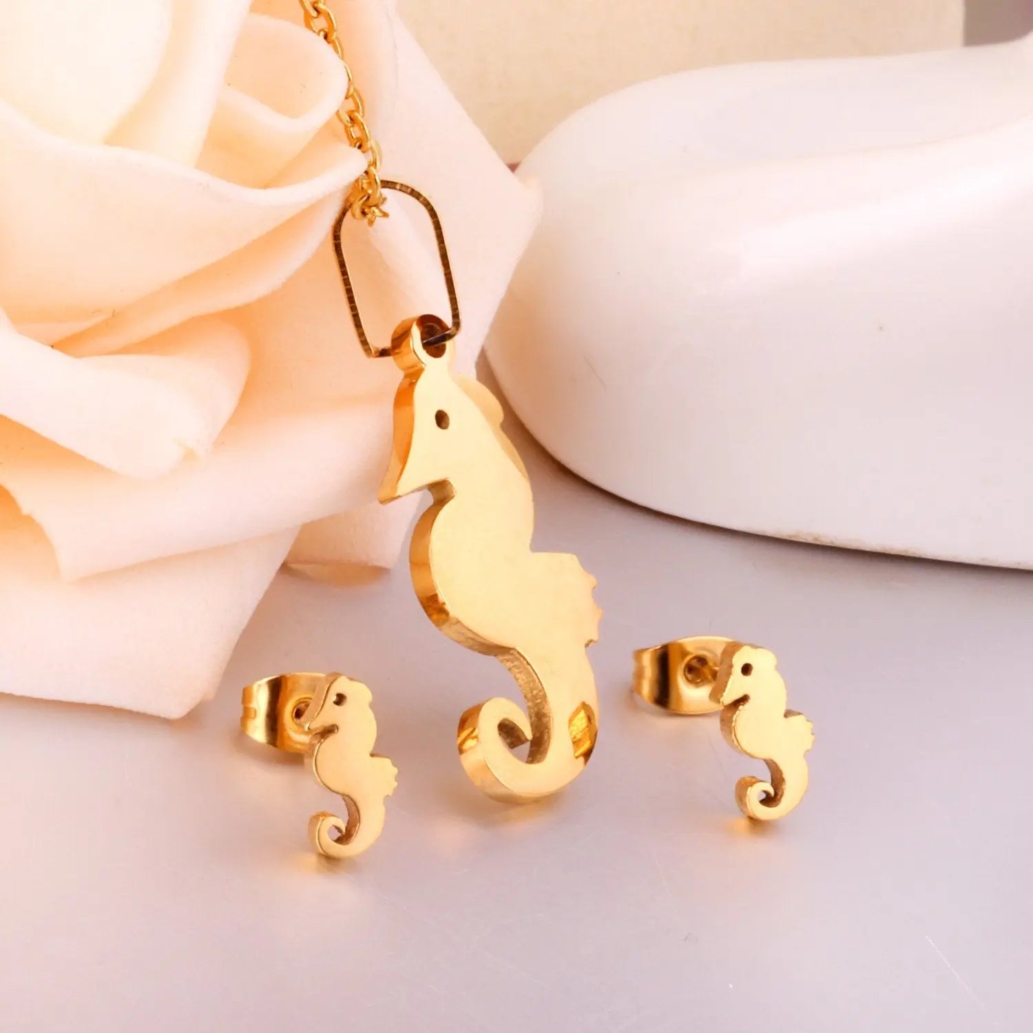 Hippocampus Animal Office Korean Necklaces Earrings Jewelry Sets For Woman Indian Jewellry Set collares para mujer asonjewelry