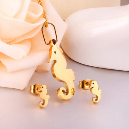 Hippocampus Animal Office Korean Necklaces Earrings Jewelry Sets For Woman Indian Jewellry Set collares para mujer asonjewelry