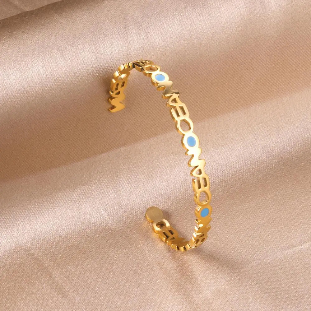 Mental Cuff Bracelets For Female Letter Stainless Steel Bangles With Blue Printed Christmas Vibe Trendy Jewelry Man asonjewelry