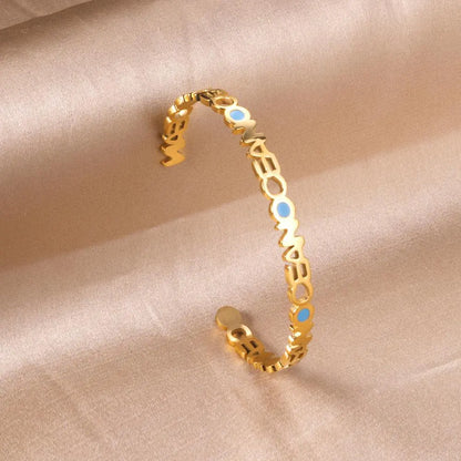 Mental Cuff Bracelets For Female Letter Stainless Steel Bangles With Blue Printed Christmas Vibe Trendy Jewelry Man asonjewelry