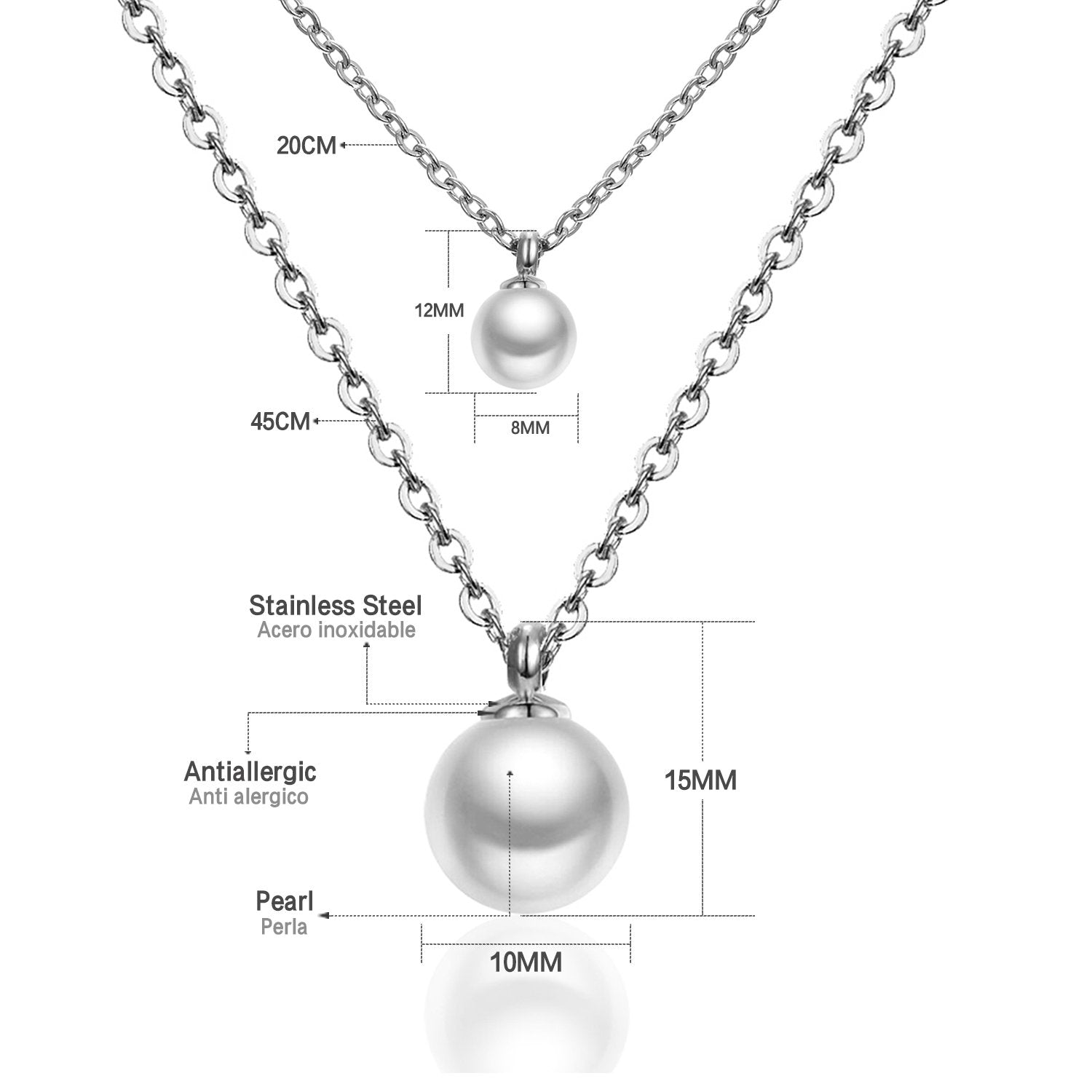 ASON Double Link Chain Choker Necklaces Stainless Steel Imitation Pearl Round Pendant Necklaces Female Party Wholesale Gift asonjewelry