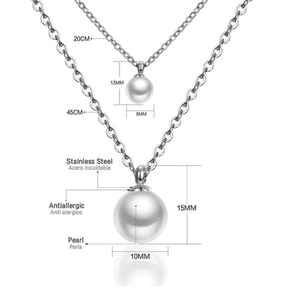 ASON Double Link Chain Choker Necklaces Stainless Steel Imitation Pearl Round Pendant Necklaces Female Party Wholesale Gift asonjewelry