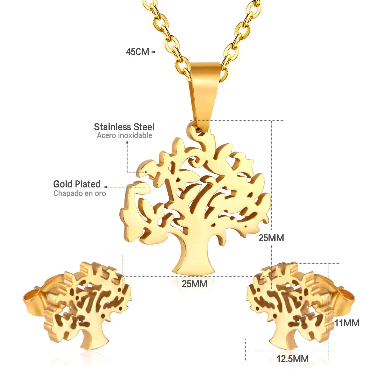 Women Christmas Tree Necklace Earrings Set Fashion Jewelry Gold/Steel Color Wedding/Engagement Jewelry Sets Gift asonjewelry