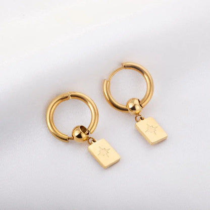 Round Beaded Hoop Earrings Women Accessories Stainless Steel New Square Star Pendants Earring Fashion Jewelr asonjewelry