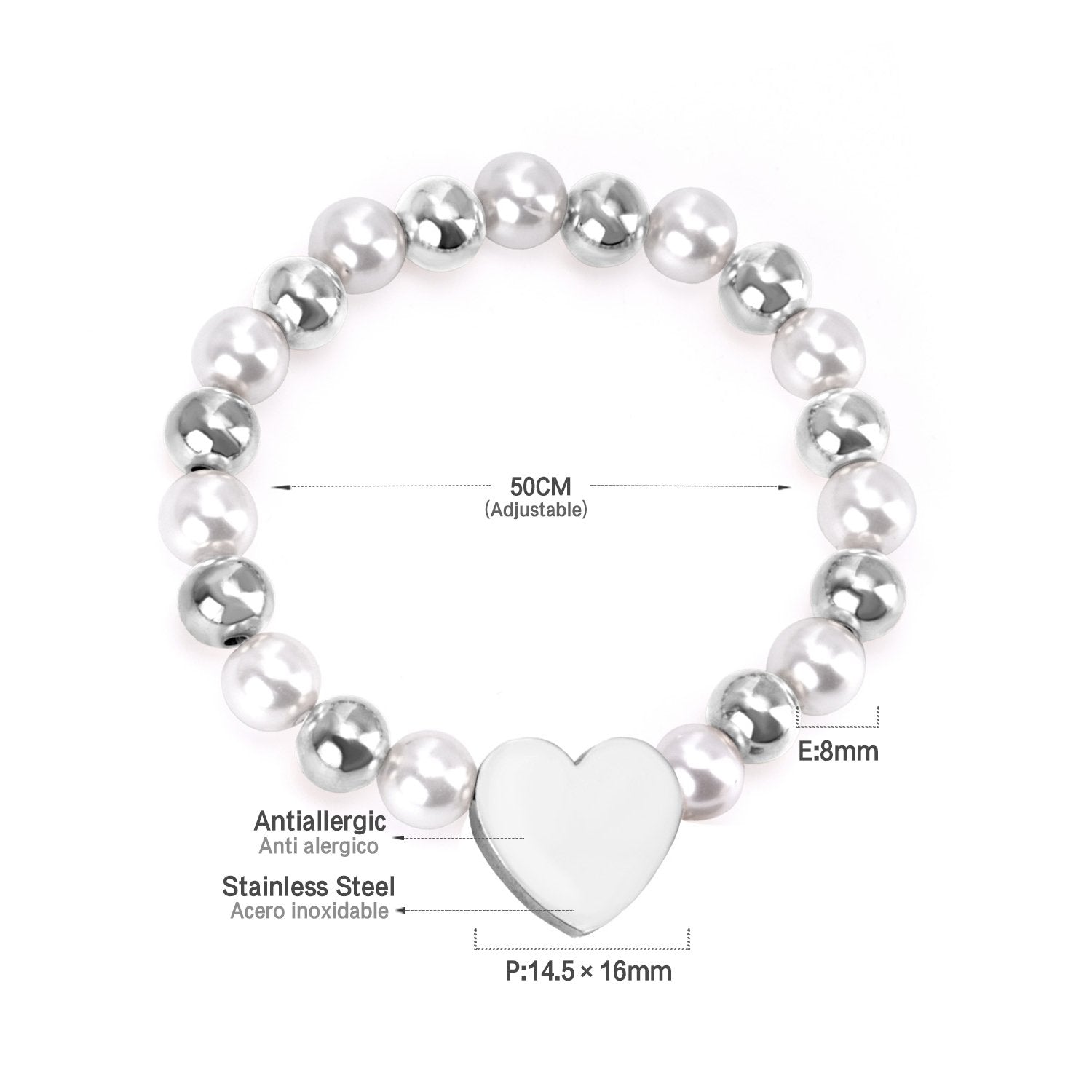 ASON Heart Shape Pendant 8mm Ball Beaded With Imitation Pearl Chain Bracelets Gold Color Stainless Steel For Women Jewelry asonjewelry