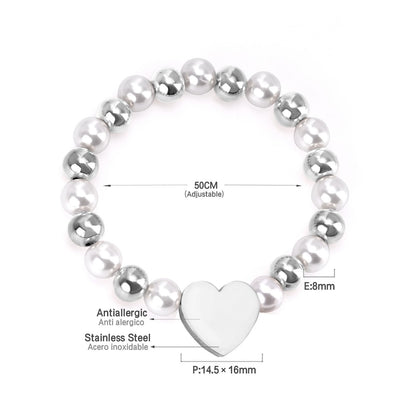 ASON Heart Shape Pendant 8mm Ball Beaded With Imitation Pearl Chain Bracelets Gold Color Stainless Steel For Women Jewelry asonjewelry