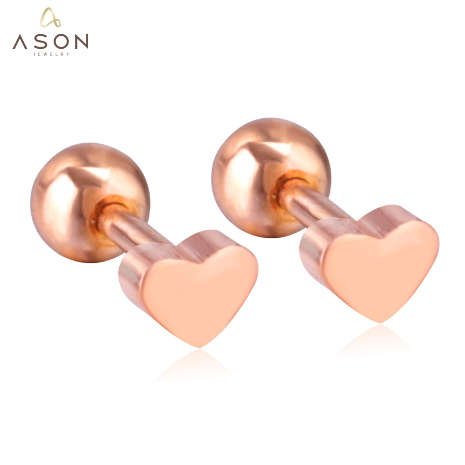 ASON Rose Gold/Black Stud Earrings Heart Stainless Steel Women Earrings Jewelry Gift Accessories,Anti-allergy asonjewelry