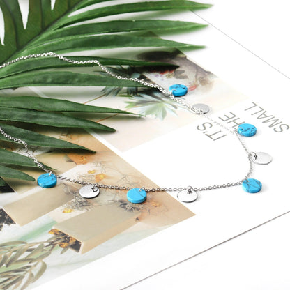 ASON 10mm Round Handmade Blue Stone Choker Collars Necklaces Stainless Steel Silver Color Chains Pendant Necklace Female asonjewelry