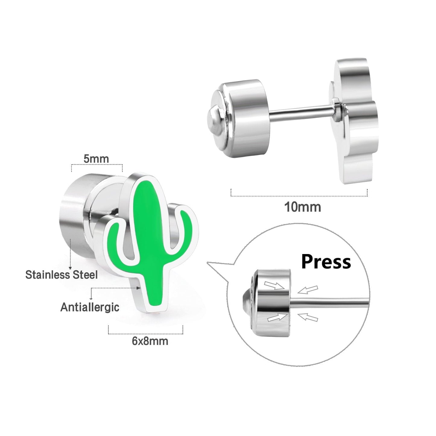 ASON Lovely Children's Ear Stud Silver Color Stainless Steel Green Cactus Cartoon Stud Earrings for Girl Gifts Jewelry asonjewelry
