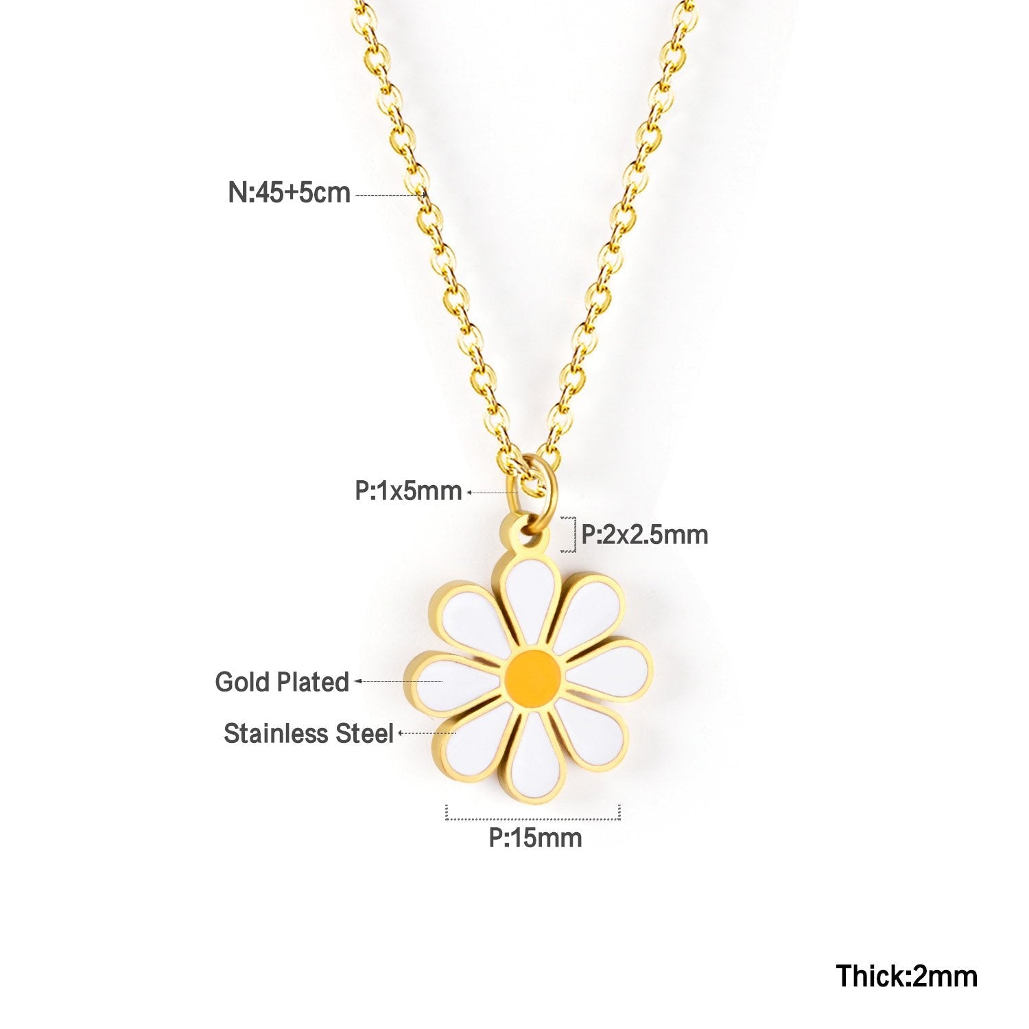 ASON Cute Flower Round Pendant Necklace Gold Color Stainless Steel Charm Choker Necklaces for Women Jewelry Accessories asonjewelry