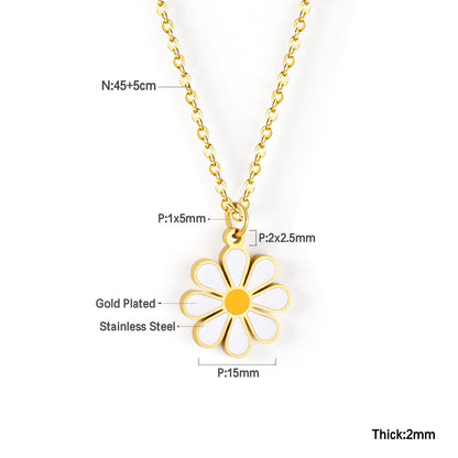 ASON Cute Flower Round Pendant Necklace Gold Color Stainless Steel Charm Choker Necklaces for Women Jewelry Accessories asonjewelry