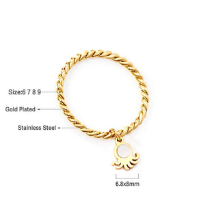 ASON Gold Color New Styles Ring 316L Stainless Steel Finger Ring with Charm for Women Fashion Jewelry Accessories