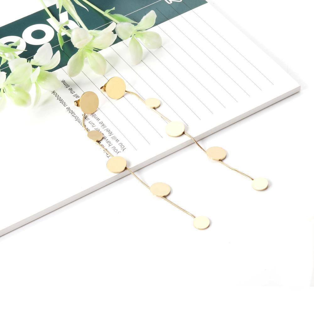 ASON Trendy Dangle Round Pendants Piercing Drop Earrings Gold Color Stainless Steel for Women Party Gift Fashion Jewelry asonjewelry