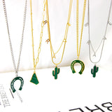 Collar con colgante verde para mujer, collar Triple de Cactus, productos de moda, regalos para amigos, collar de cadena de eslabones para pareja
