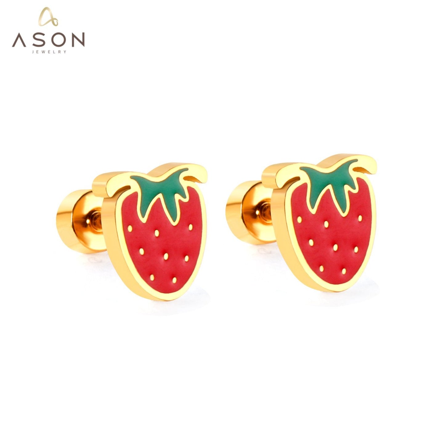 ASON Cute Strawberry Cloud Rainbow Stud Earrings Children's Earrings Stainless Steel Fashion Jewelry for Girl Women asonjewelry