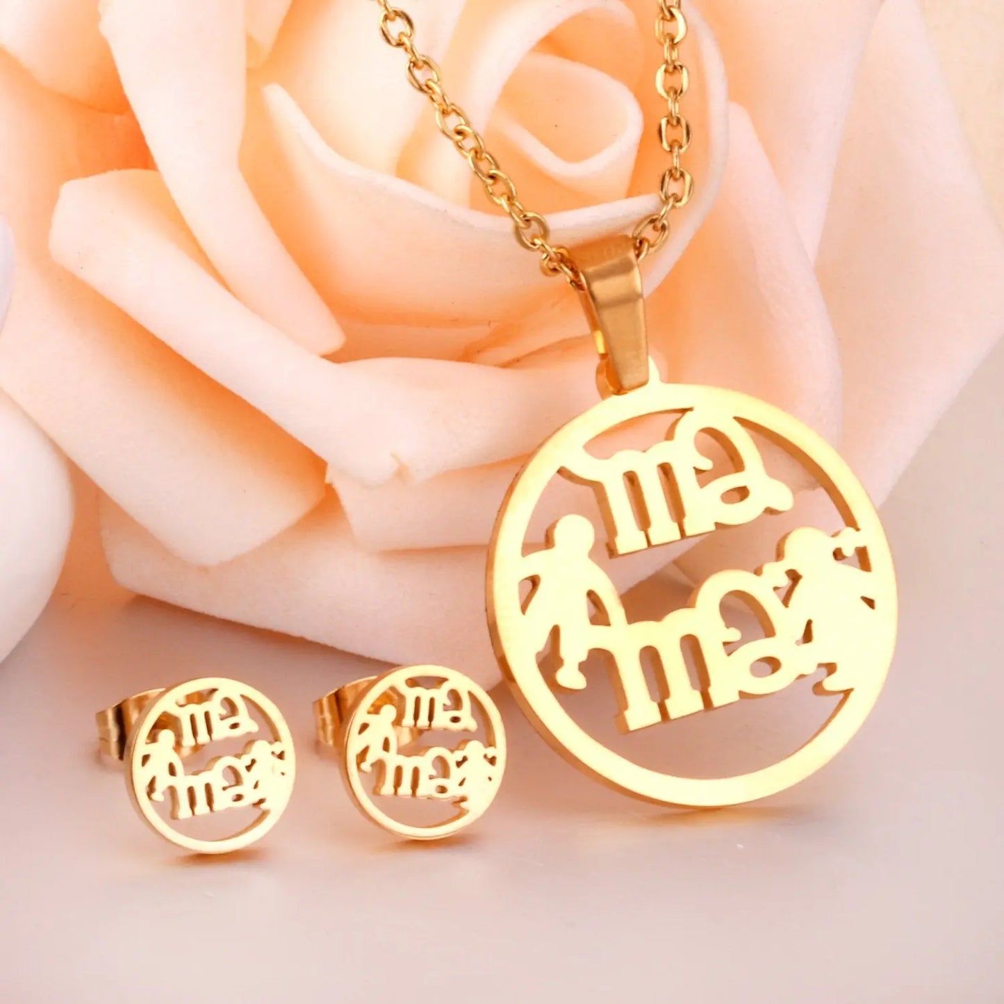 Stainless Steel MAMA Pendant Necklace Earrings For Women Fashion Jewelry Sets For Mother's Day Gift Dubai African asonjewelry