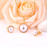 Half Imitation Pearl Stainless Steel Necklace Earrings Set Gold/Silver Color For Woman Wedding Jewellry Accessories
