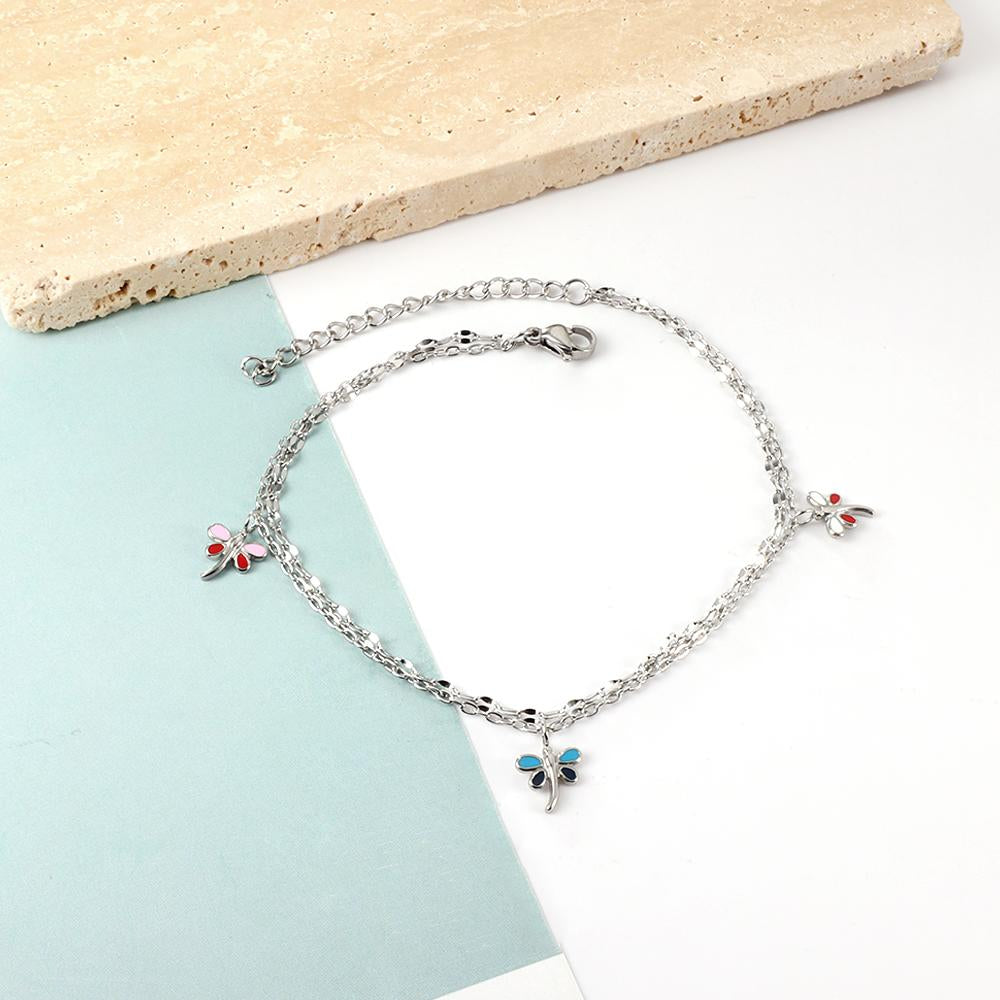 ASON Trendy Dragonfly Mixed Color Accessories Multi-layer Chains Anklet Gold Color Stainless Steel For Women Foot Jewelry asonjewelry