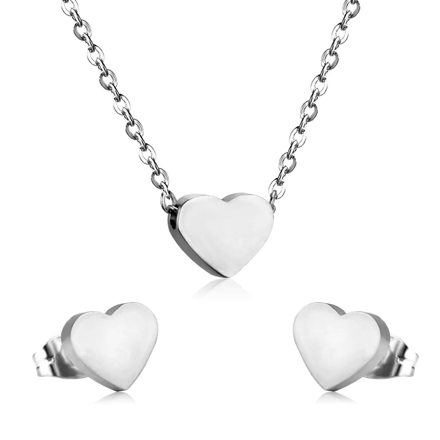 Heart Shape Silver Color Stainless Steel Small Necklaces Earrings Sets For Women Party Jewellry Set bijoux femme asonjewelry