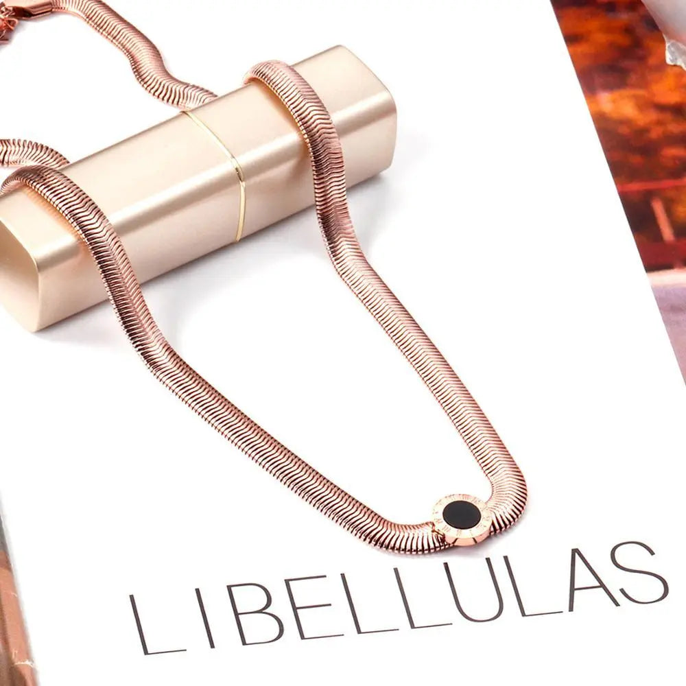 Jewlery Collar Love 10MM Round Pendants Necklaces Rose Gold Stainless Steel 6mm Width Chains Necklace For Women set asonjewelry