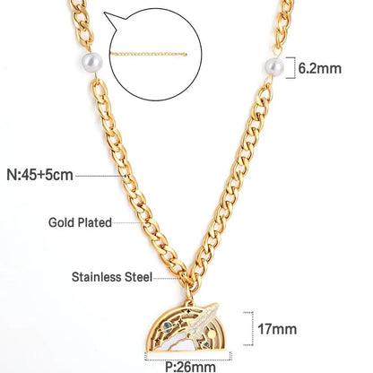 Moon With Cute Astronaut Design Elegant Chain With Imiatation Pearl Double Layer Jewelry On Neck Statement Collier asonjewelry