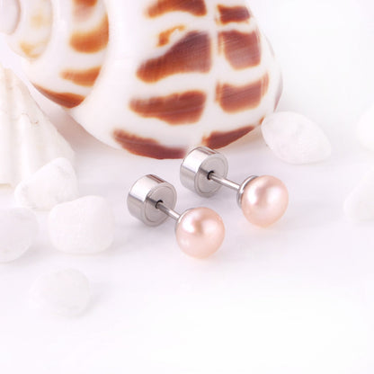 ASON White/Pink Color Freshwater Pearl Piercing Stud Earrings Silver Color Stainless Steel For Girl Women Wholesale Gift asonjewelry