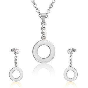 ASON pendientes de gota clásicos para mujer/niña de acero inoxidable ahuecados colgante redondo collar pendientes conjuntos fiesta uso diario 