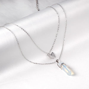Blue Stone Stainless Steel Double Layered Necklace With Fairy Butterfly Aesthetic Collier For Woman 2022 New Design