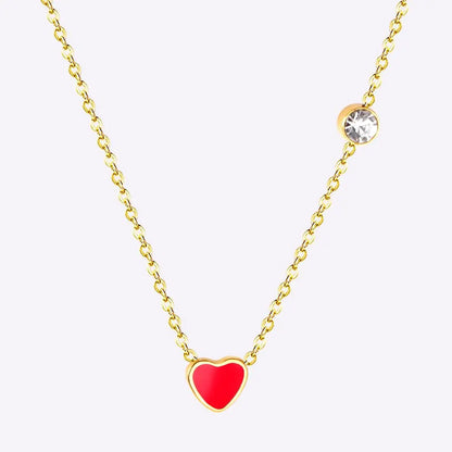Red Heart Pendant With Crystal Stainless Steel Chain Necklace For Girls Fashion Party Jewellry Accessories 2021 Hot asonjewelry