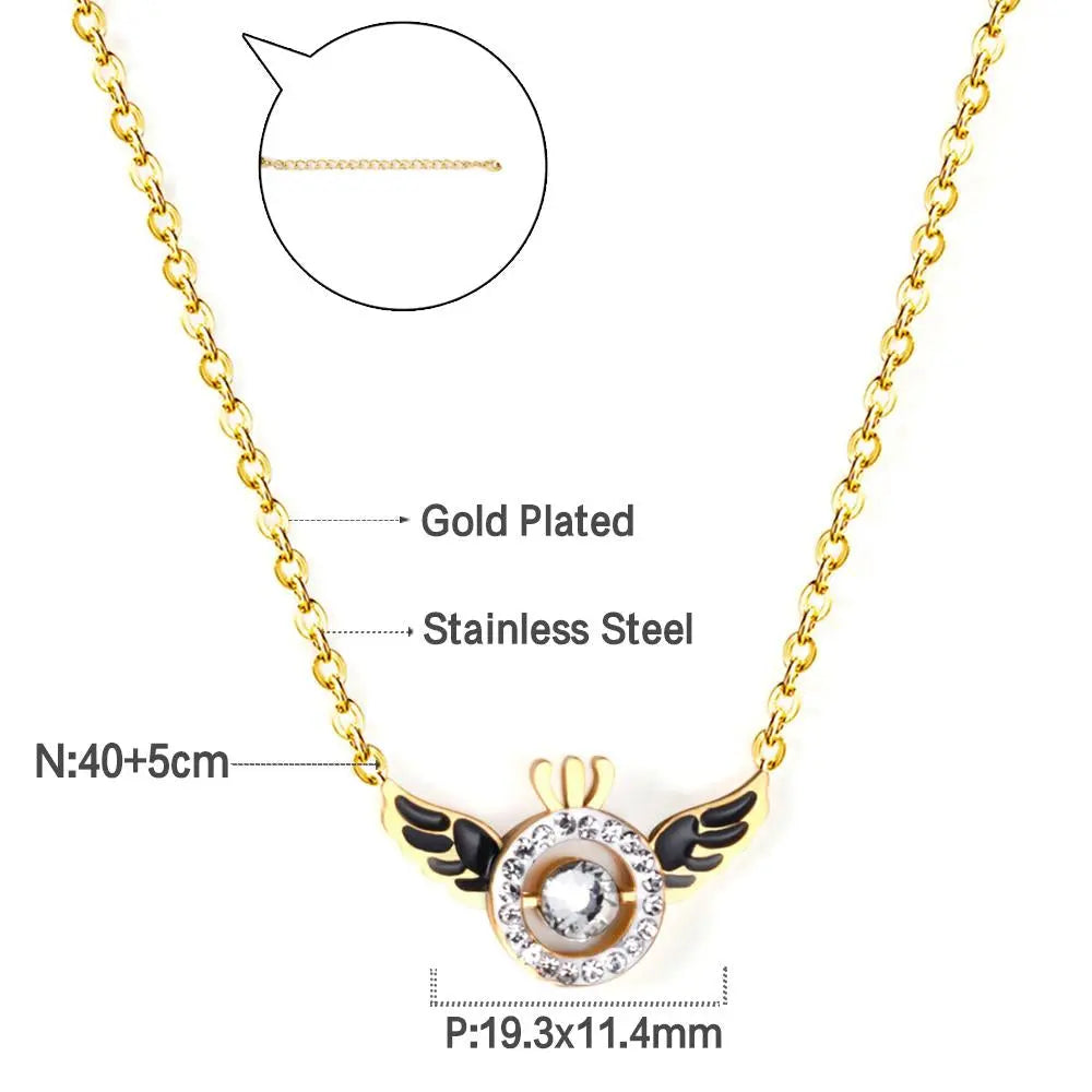 Black Wing With Black And White AAA Zirconia New Design Round Shape Pendant Necklace For Man Woman 2022 asonjewelry