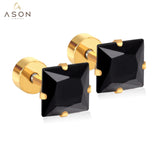 12 pair ASON 3-7mm Square Cubic Zirconia Screw Piercing Stud Earring Set Gold Color for Women Girl Men Ear Stainless Steel Jewelry