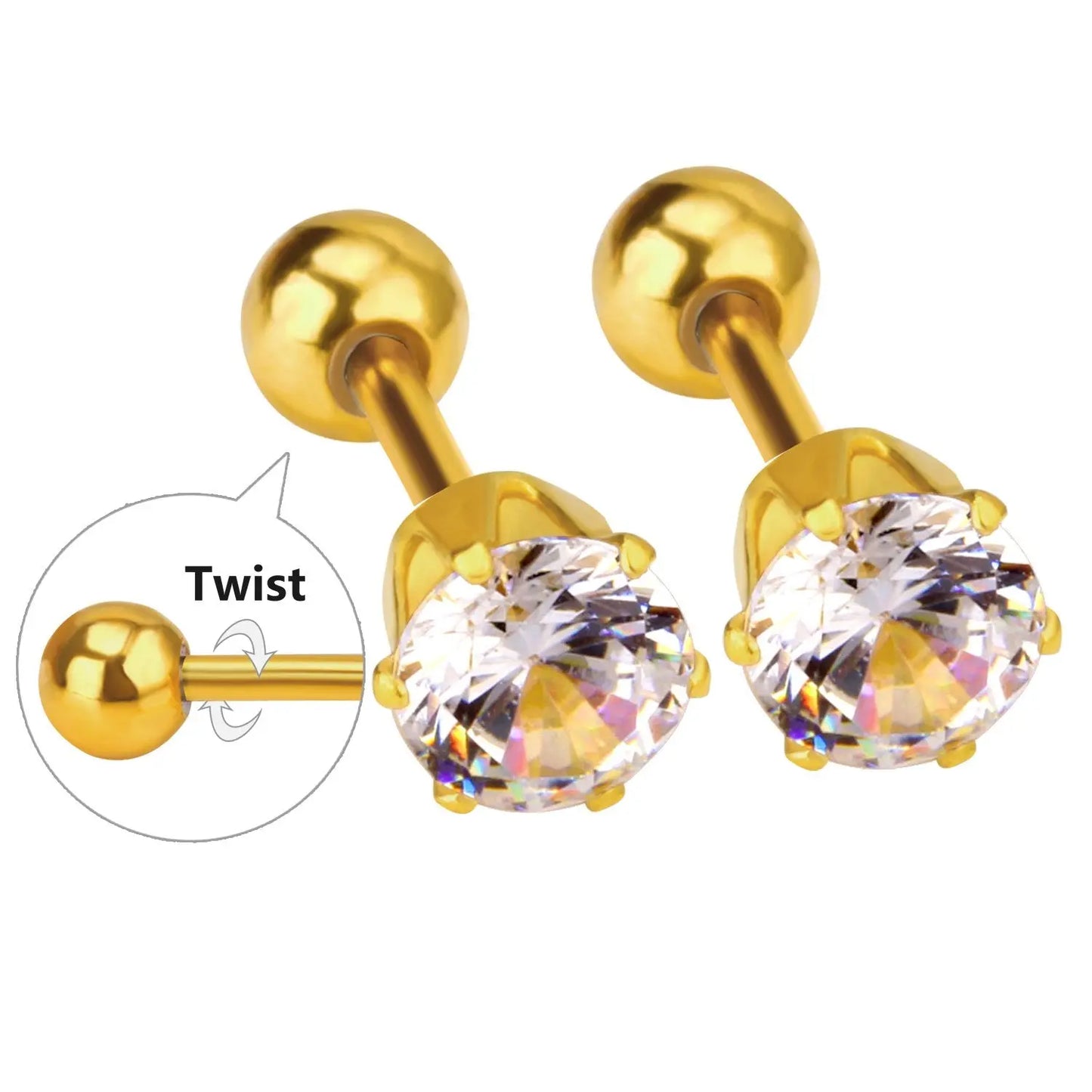 3-5mm Ball screw stud earrings For Women Fashion Jewelry Kids Crystal piercing Earings Earring pendientes brincos asonjewelry