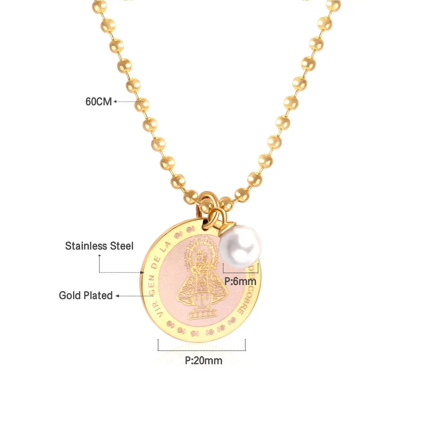 Gothic Fake Pearl Stainless Steel Round Pendant Necklaces For Men Women Jewelry Chain Necklace Collar Collier Set asonjewelry